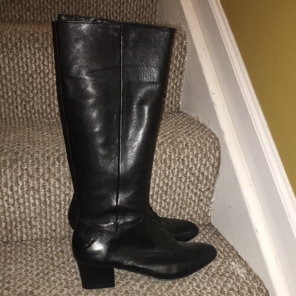 SCHULER & SONS REAL LEATHER KNEE HIGH LACE TIE DETAIL BOOTS SIZE 8.5 NWT